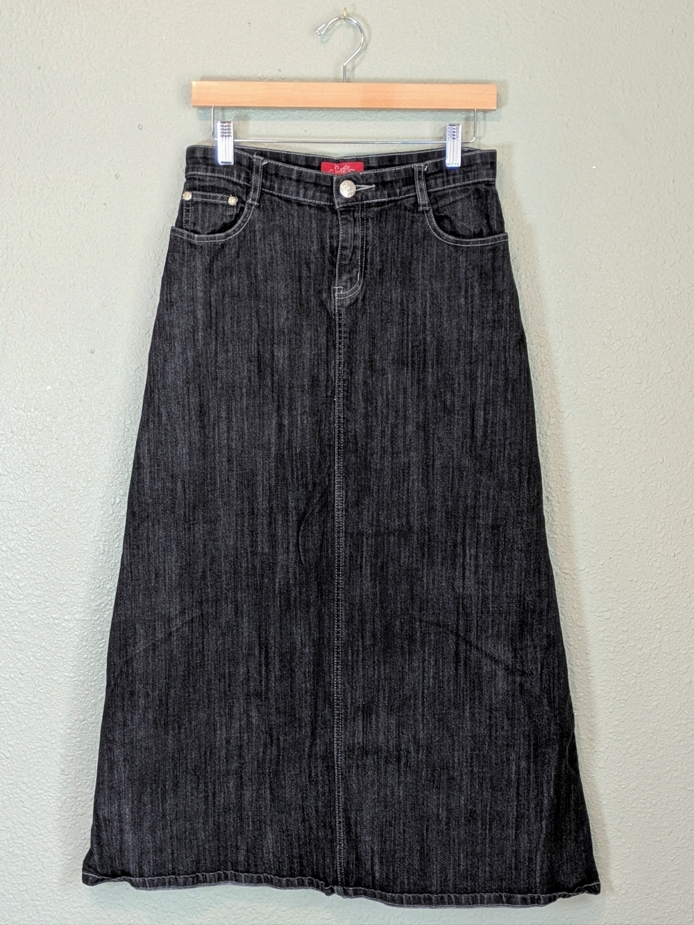 90s/Y2K Style J Black Denim Maxi Skirt